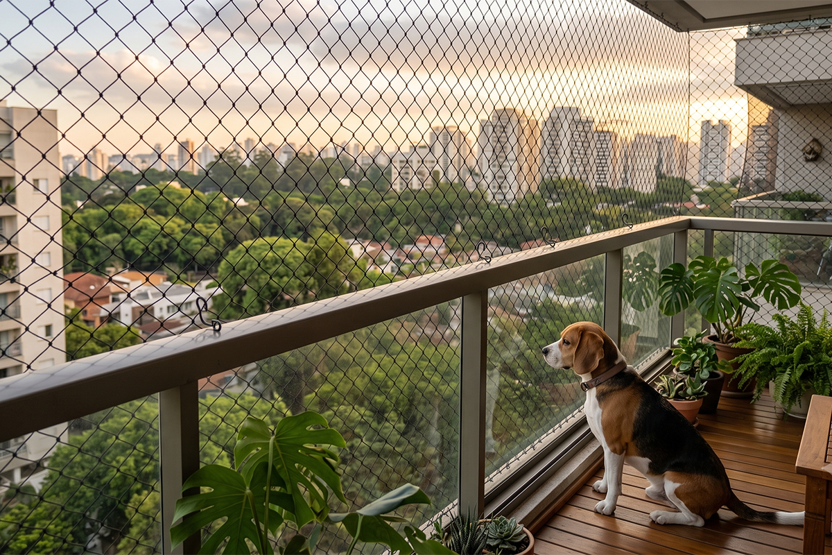 Instalação de rede de proteção em sacada de apartamento no Butantã, SP